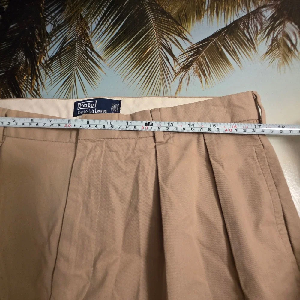 Vintage Polo Ralph Lauren Khaki Pleated Chino Pants Mens 35x34 Tan Old Money